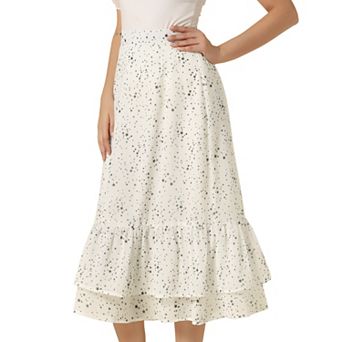 Women's Floral Print Elastic Waist Ruffle Hem Midi Skirt