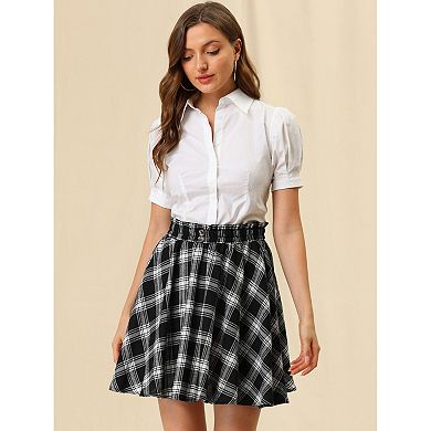 Women's Suspender Skirt Tartan Plaid Button Decor Skater Mini Skirts