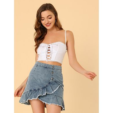 Women's Ruffle Hem Button Front Mini Denim Jeans Skirt