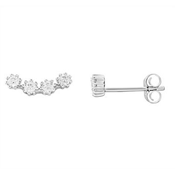 PRIMROSE Sterling Silver Beaded Cubic Zirconia Curved Stud Earrings