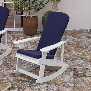 Merrick Lane Atlantic All-Weather Polyresin Adirondack Rocking Chair with Vertical Slats and Weather Resistant Cushions