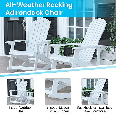 Merrick Lane Atlantic All-Weather Polyresin Adirondack Rocking Chair with Vertical Slats and Weather Resistant Cushions