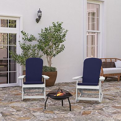 Merrick Lane Atlantic All-Weather Polyresin Adirondack Rocking Chair with Vertical Slats and Weather Resistant Cushions