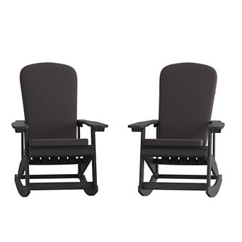 Merrick Lane Atlantic Set of 2 Indoor/Outdoor Rocking Adirondack Chairs with Cushions