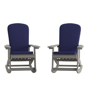 Merrick Lane Atlantic Set of 2 Indoor/Outdoor Rocking Adirondack Chairs with Cushions