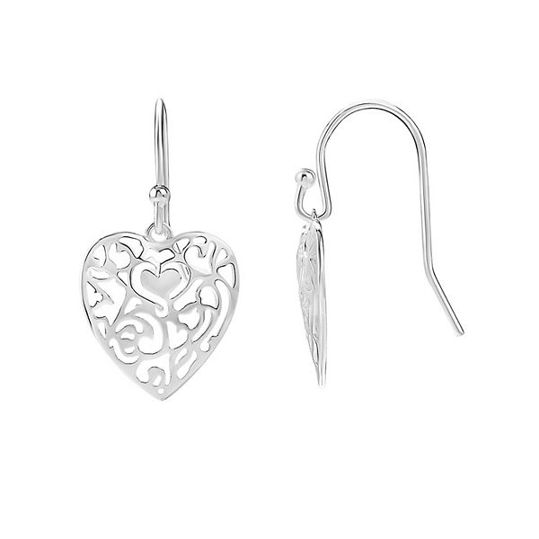 PRIMROSE Sterling Silver Filigree Heart Drop Earrings