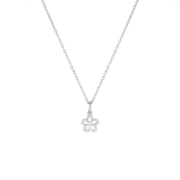 Primrose Sterling Silver Cubic Zirconia Flower Pendant Necklace