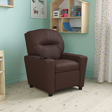 Emma and Oliver Contemporary Kids Recliner with Cup Holder