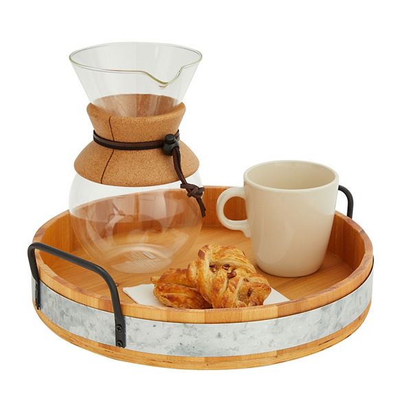 13" Wooden Round Serving Tray with Handles for Serving, Cheese Board