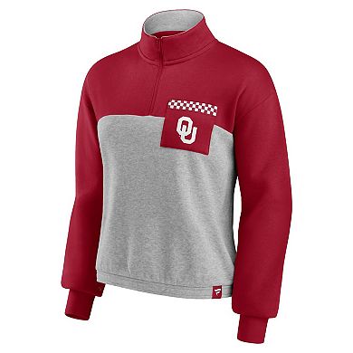 Women's Fanatics Crimson/Heathered Gray Oklahoma Sooners Sideline to Sideline Colorblock Quarter-Zip Jacket