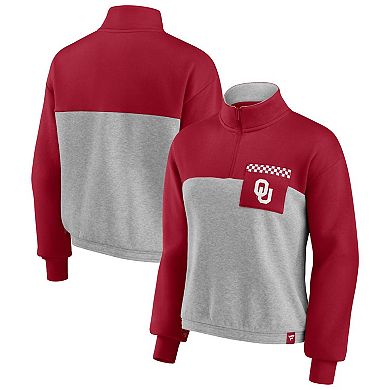 Women's Fanatics Crimson/Heathered Gray Oklahoma Sooners Sideline to Sideline Colorblock Quarter-Zip Jacket