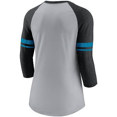Women's Nike Heathered Gray/Black Carolina Panthers Stripe Mesh Nickname Tri-Blend 3/4-Sleeve T-Shirt