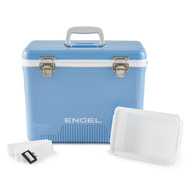 ENGEL 19 Quart Fishing Bait Dry Box Ice Cooler with Shoulder Strap, Arctic  Blue