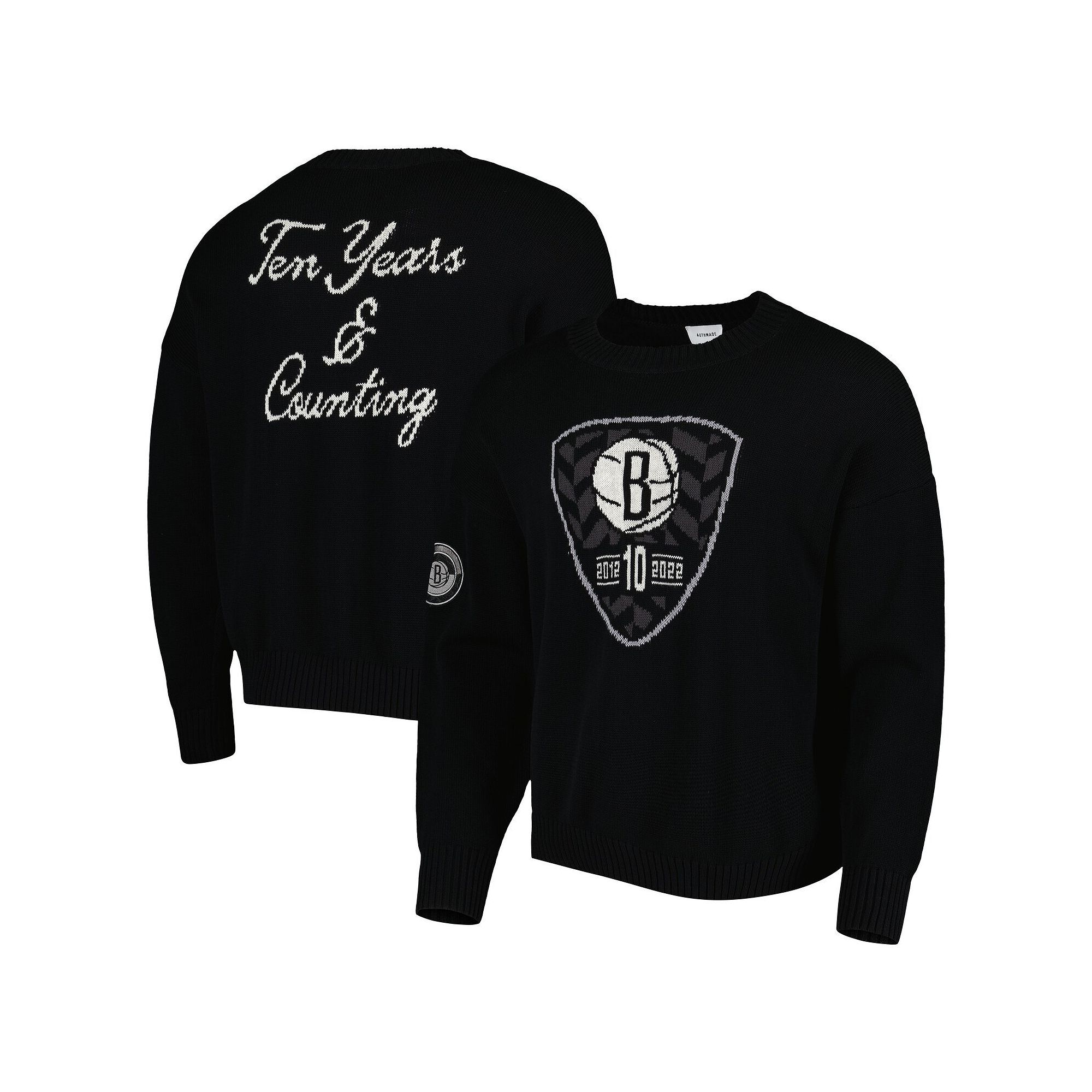 Mens AUTHMADE Black Brooklyn Nets 10th Anniversary Pullover Sweater, Size: