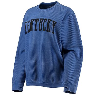 Women's Pressbox Royal Kentucky Wildcats Comfy Cord Vintage Wash Basic Arch Pullover Sweatshirt