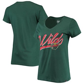 Women's '47 Green Minnesota Wild Script Sweep Ultra Rival V-Neck T-Shirt