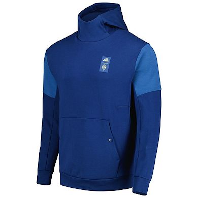 Men's adidas Blue Seattle Sounders FC 2023 Player Travel Pullover Hoodie