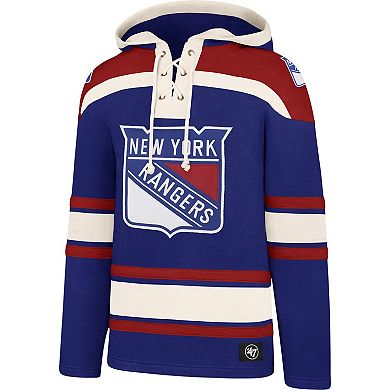 Men's '47 Blue New York Rangers Superior Lacer Pullover Hoodie