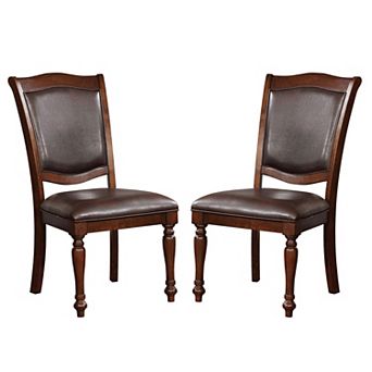 Wooden Side Chair with Leatherette Cushioned Seating, Brown, Set of 2