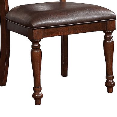 Wooden Side Chair with Leatherette Cushioned Seating, Brown, Set of 2