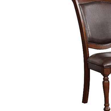 Wooden Side Chair with Leatherette Cushioned Seating, Brown, Set of 2