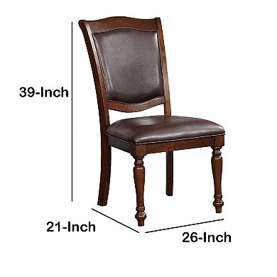 Wooden Side Chair with Leatherette Cushioned Seating, Brown, Set of 2