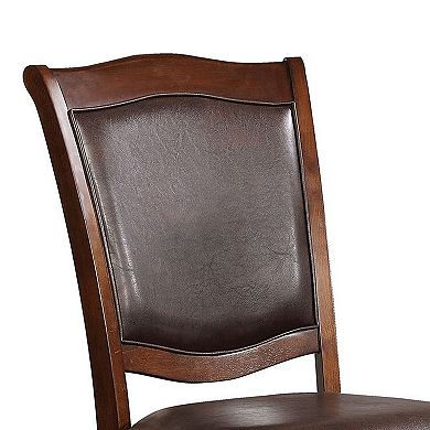 Wooden Side Chair with Leatherette Cushioned Seating, Brown, Set of 2