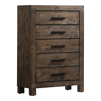 Wooden Chest with 5 Drawers and Grain Details, Brown