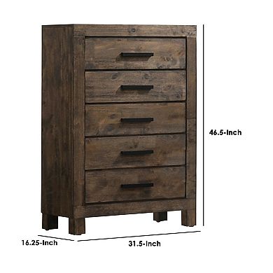 Wooden Chest with 5 Drawers and Grain Details, Brown