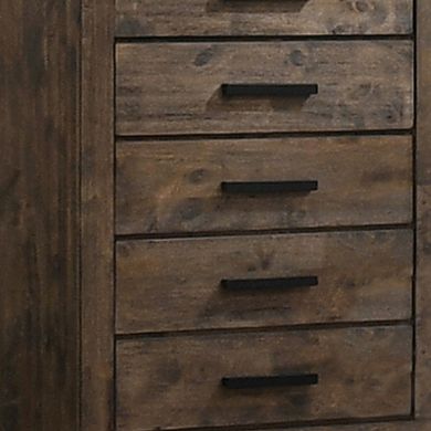Wooden Chest with 5 Drawers and Grain Details, Brown