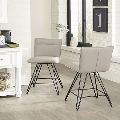 Metal Leather Upholstered Counter Height Stool with Hairpin Style Legs, Taupe and Black