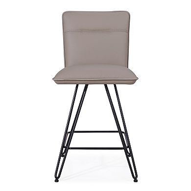 Metal Leather Upholstered Counter Height Stool with Hairpin Style Legs, Taupe and Black