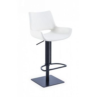 Swivel Faux Leather Bar Stool with Countered Seat, White and Black