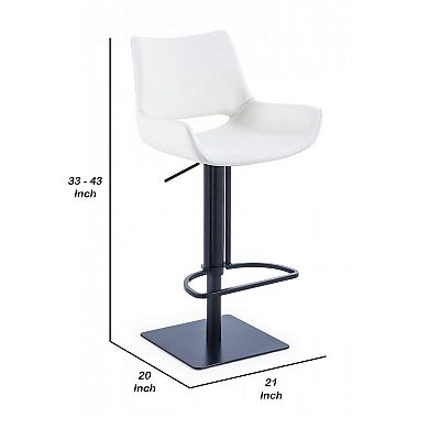 Swivel Faux Leather Bar Stool with Countered Seat, White and Black