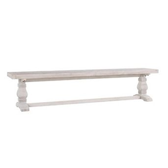 Kai 83 Inch Reclaimed Pine Dining Bench, Turned Pedestals, Antique White