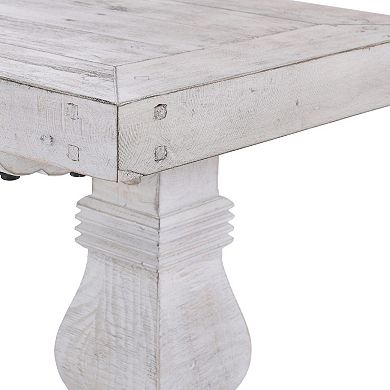 Kai 83 Inch Reclaimed Pine Dining Bench, Turned Pedestals, Antique White