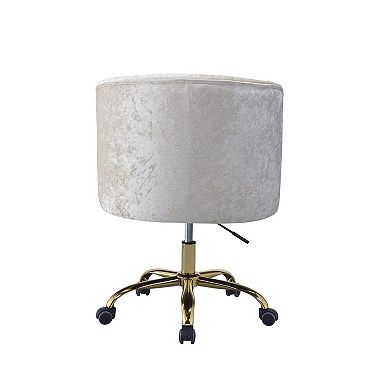 Swivel Velvet Upholstered Office Chair with Adjustable Height and Metal Base, Cream and Gold