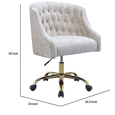 Swivel Velvet Upholstered Office Chair with Adjustable Height and Metal Base, Cream and Gold