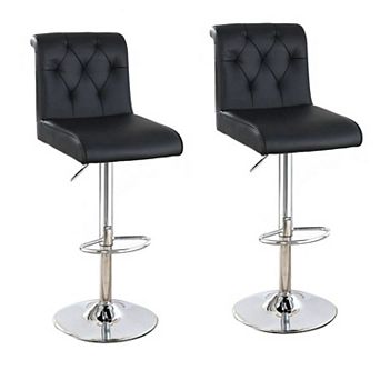 Adjustable Barstool with Rolled Button Tufted Back, Set of 2, Black