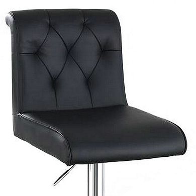 Adjustable Barstool with Rolled Button Tufted Back, Set of 2, Black
