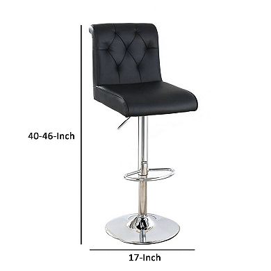 Adjustable Barstool with Rolled Button Tufted Back, Set of 2, Black