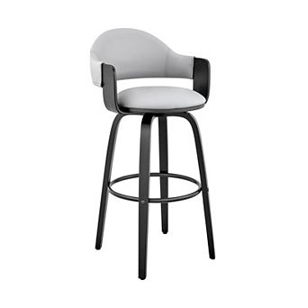 26 Inch Leatherette Barstool with Curved Back, Gray and Black