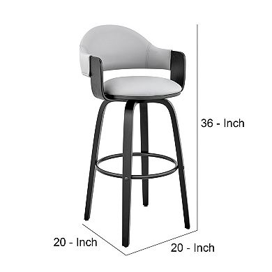 26 Inch Leatherette Barstool with Curved Back, Gray and Black