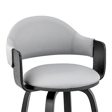 26 Inch Leatherette Barstool with Curved Back, Gray and Black