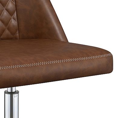 Leatherette Office Chair with Sloped Back and Diamond Stitching, Brown