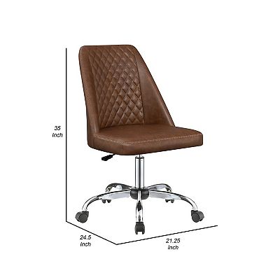 Leatherette Office Chair with Sloped Back and Diamond Stitching, Brown