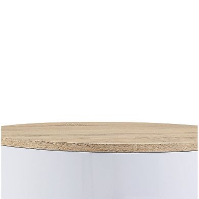 1 Drawer Pyramidal Base Circular Wooden Night Table, White and Brown