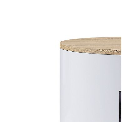 1 Drawer Pyramidal Base Circular Wooden Night Table, White and Brown