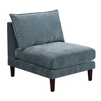 Rio 33 Inch Modular Armless Sofa Chair, Lumbar Cushion, Slate Blue Fabric