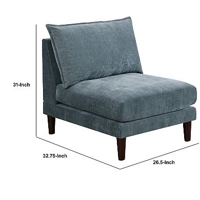 Rio 33 Inch Modular Armless Sofa Chair, Lumbar Cushion, Slate Blue Fabric